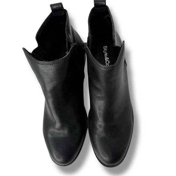 Style & Co Black Booties Size 6 Low Ankle Boot Classic Faux Leather - Picture 4 of 8